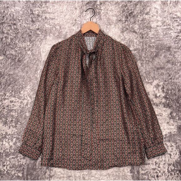 J McLaughlin Top Medium Womens Silk Horsebit Print Tie Neck Blouse - Picture 1 of 8